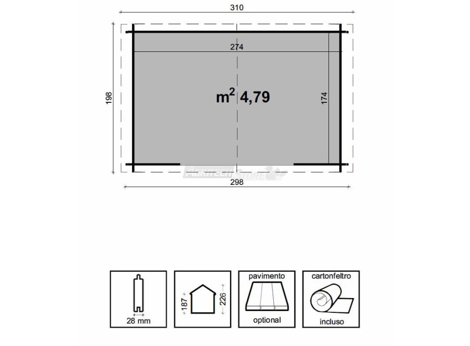 Fir Wood House - Ambra Model 300x200 cm Agritech Store