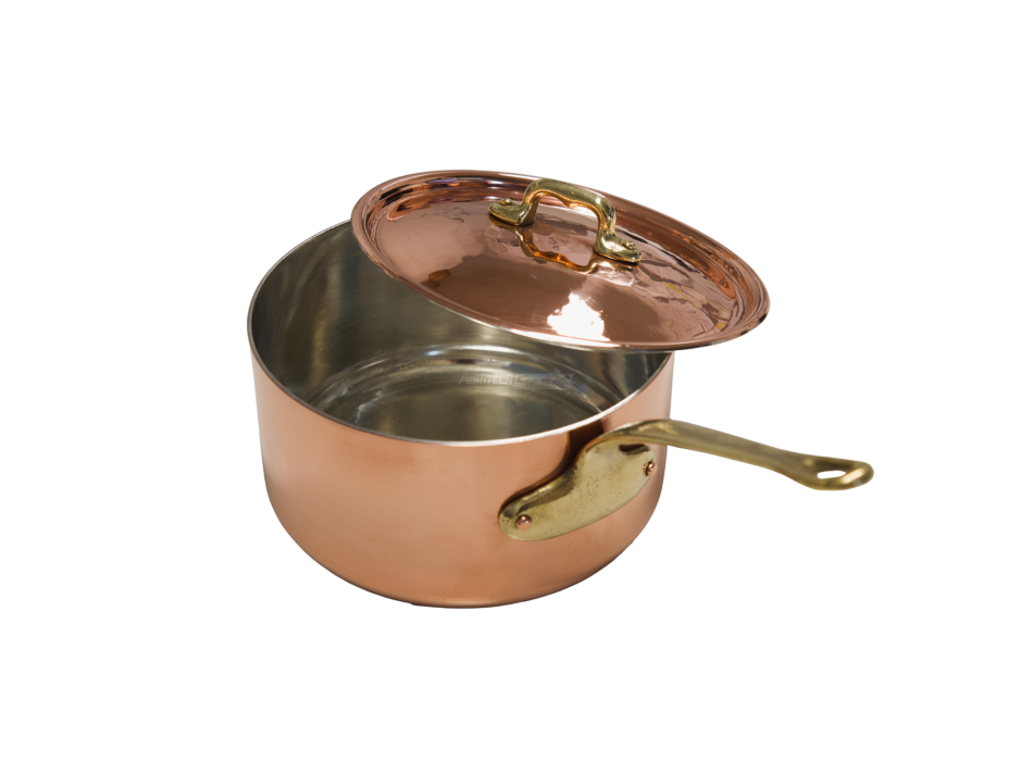 Pot with lid in tinned copper with brass handle Agritech Store