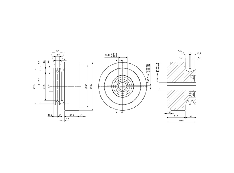 Centrifugal friction pulley Ø 160 mm. N 2 Gorges A Agritech Store