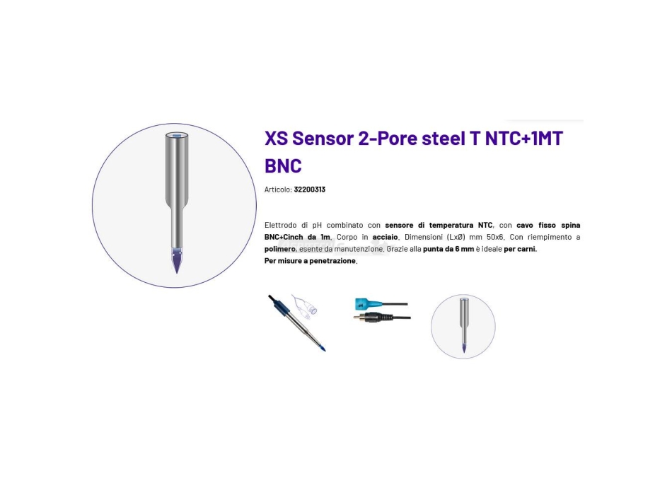 XS Sensor 2-Pore steel T NTC + 1MT BNC steel electrode probe Agritech Store
