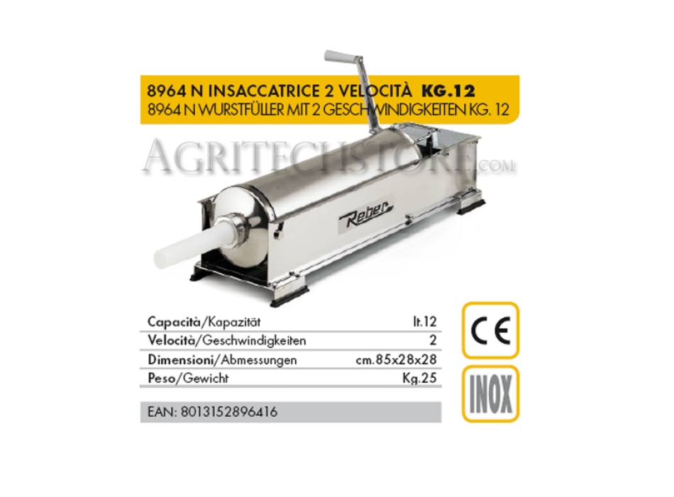 WURSTFÜLLER KG.12 INOX 2 GESCHWINDIGKEIT 8964 N   Agritech Store