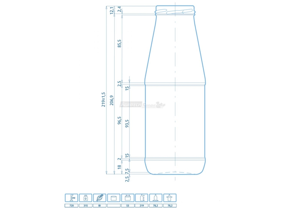 Flaschenglas Bestanden / Juice 720 cc. Agritech Store
