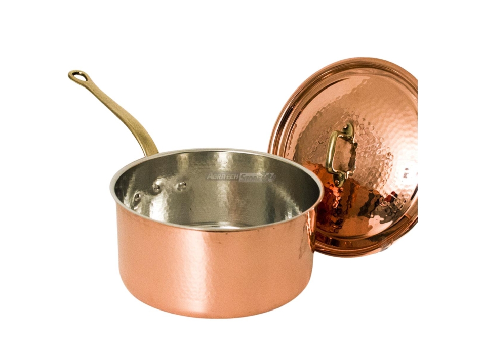 Verzinnter Kupfertopf mit Deckel und Messinggriff Agritech Store