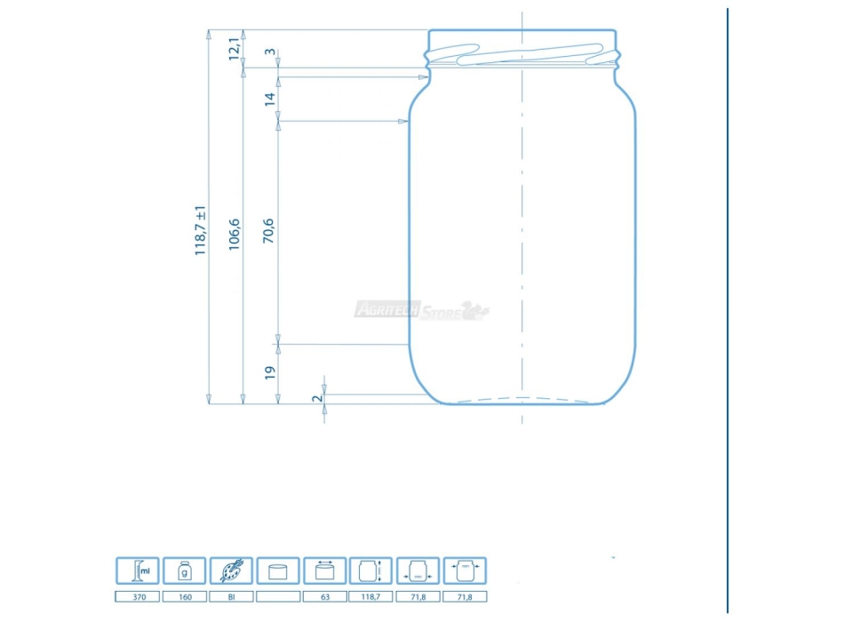 Vase für Lebensmittel gr. 370 Verschluss bis 63 mm Agritech Store