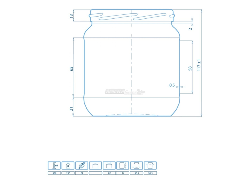 Vase für Lebensmittel gr. 580 Verschluss bis 82 mm Agritech Store
