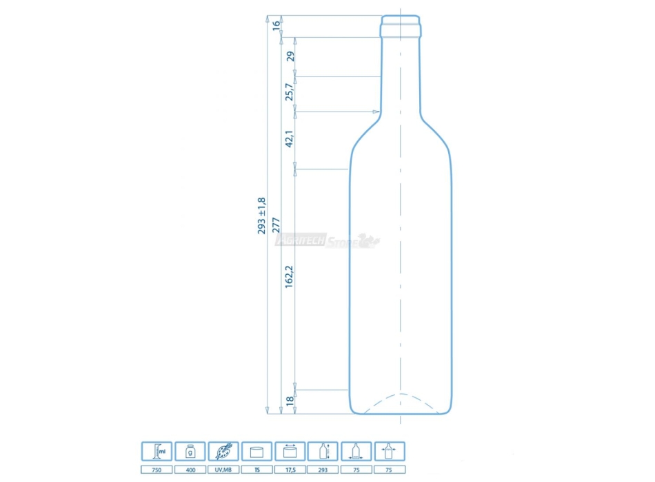 Botella Burdeos STD Cl. 75 Agritech Store
