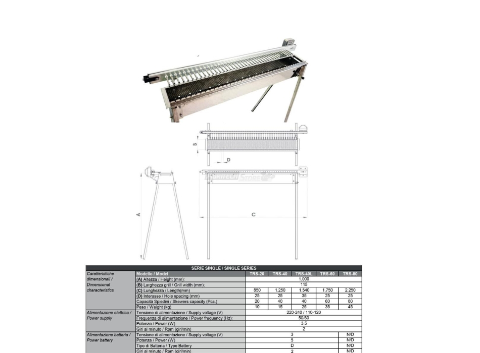 Grill Giraspiedini & Arrosticini Tecnoroast 40 sztuk Pojedynczy Agritech Store